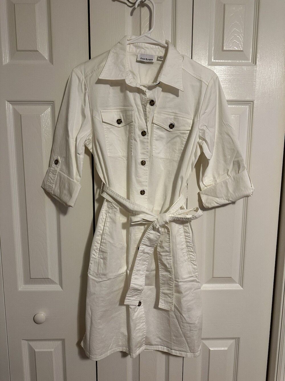Joan Rivers Button Up Shirt Dress White Size S With Belt Short Sleeves